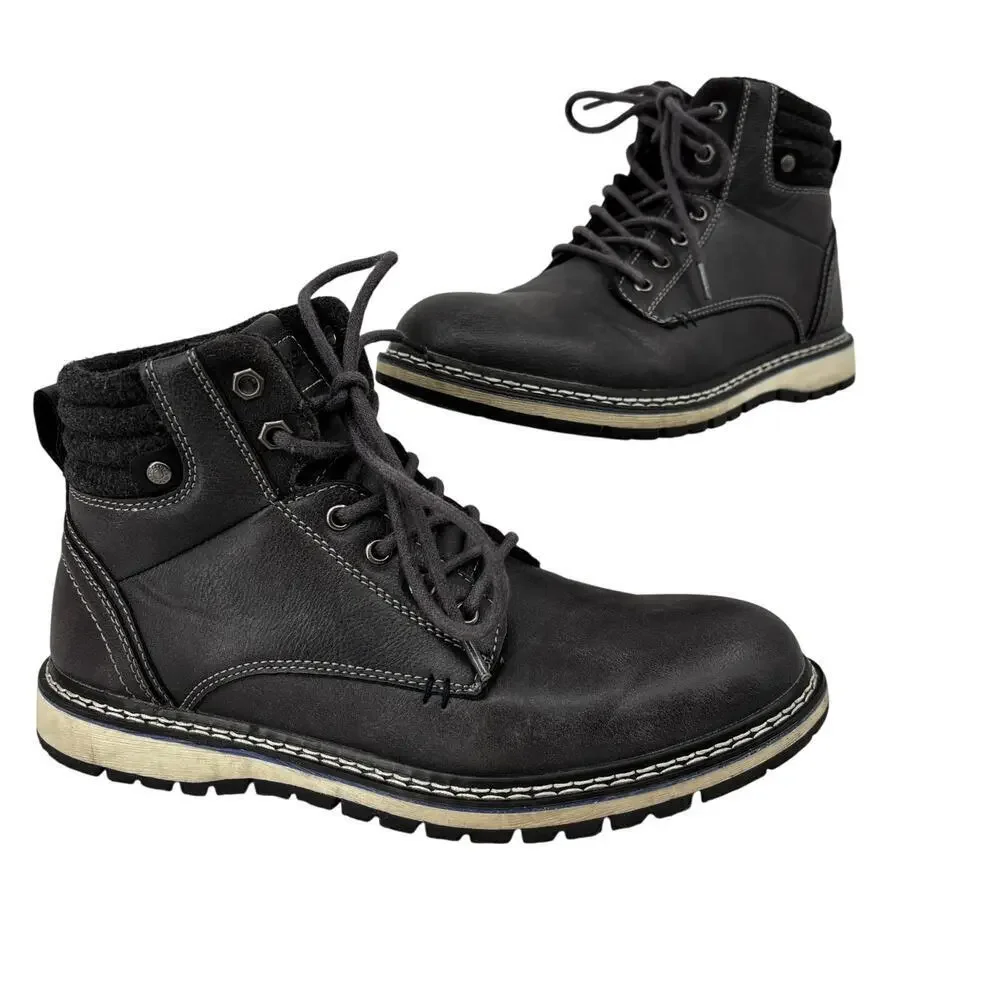 B-52 By Bullboxer Elyss Winter Boots Mens Size 8 Gray Black Lace Up Fleece Lined